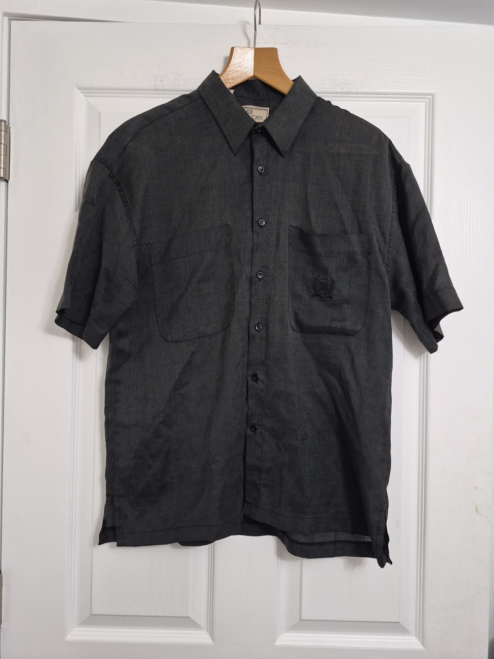 Givenchy Men's Short-Sleeve Button-Down Shirt - Charcoal Grey 100% Linen
